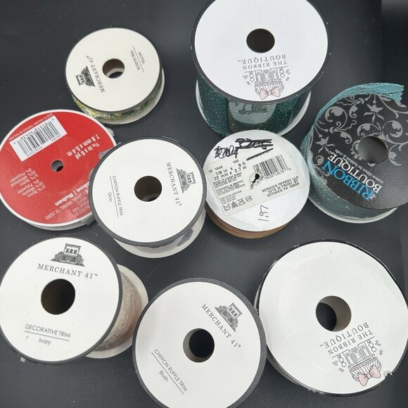 Craft Ribbon Trim Lot of 9 Lace Glitter Crinkle Cut Edge Satin Chiffon Ruffle - Picture 8 of 14